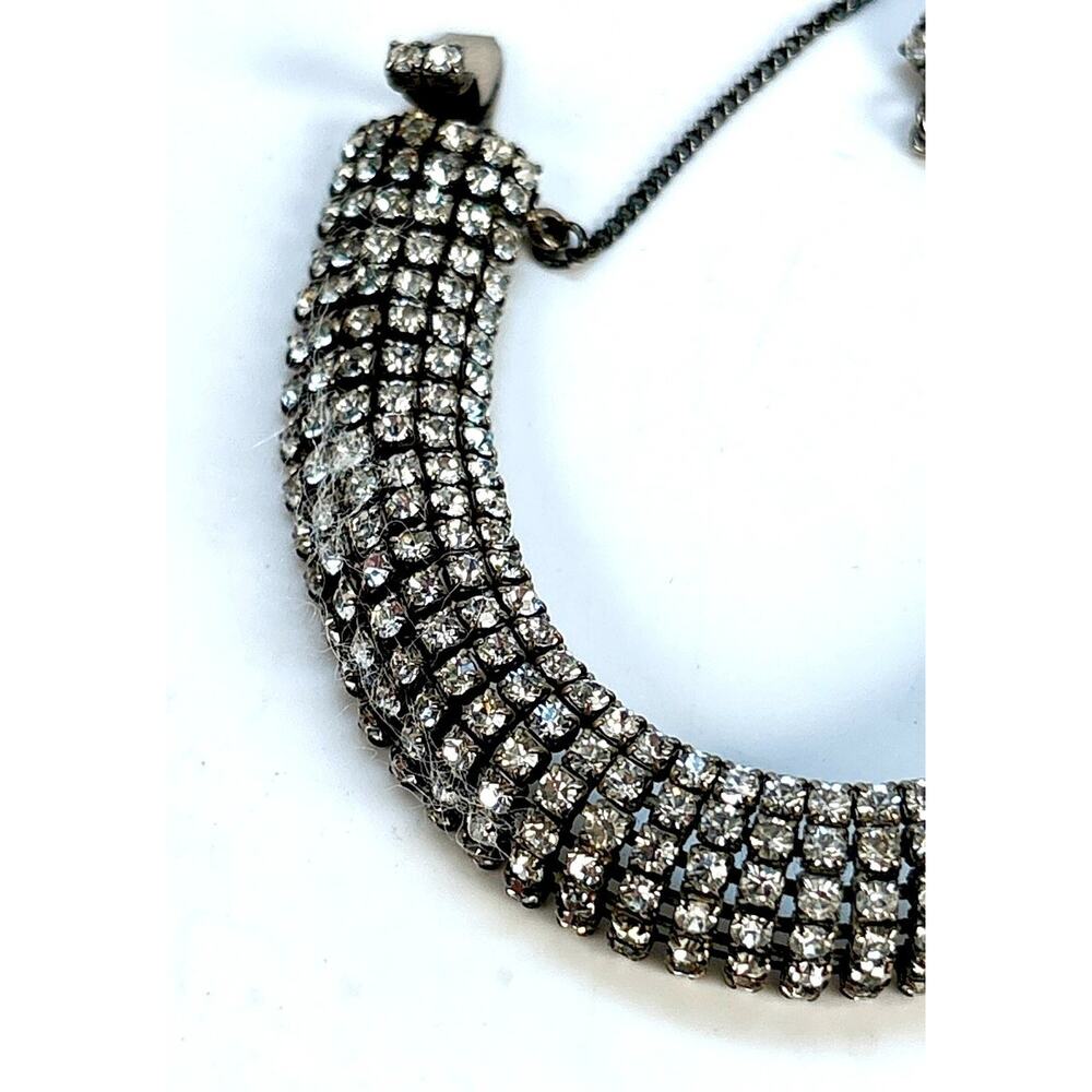 Vtg 6 Row Half Dome Rhinestone Bracelet-Prong Set Silver Tone Statement Jewelry - Picture 3 of 6